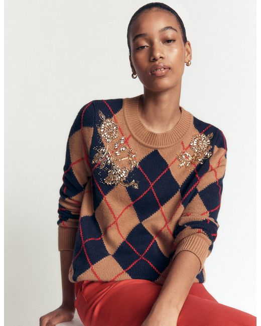 Boden Brown Embellished Jacquard Sweater