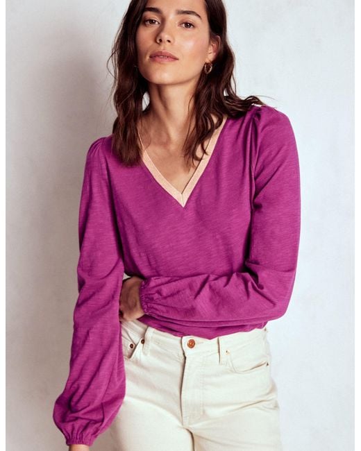 Boden Purple Metallic Trim Long Sleeve Top