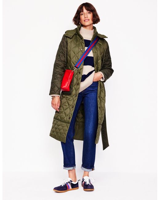 Boden Green Quilted Belted Coat