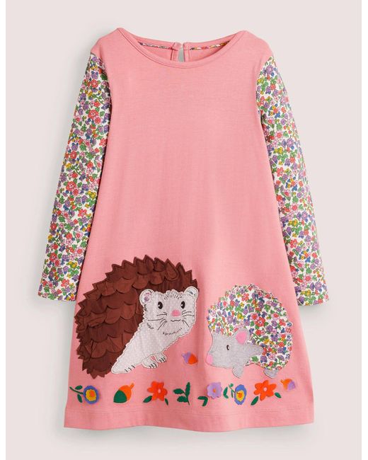Boden Big Appliqué Dress Hedgehogs in Pink | Lyst
