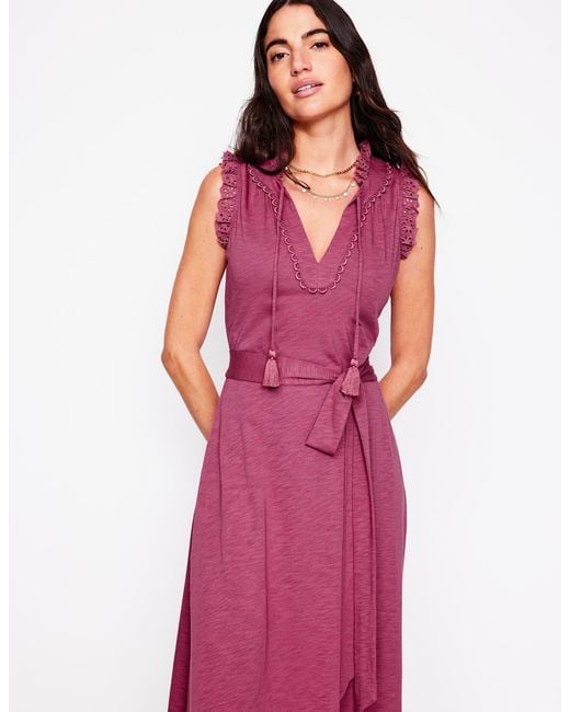 Boden Pink Aria Broderie Trim Midi Dress