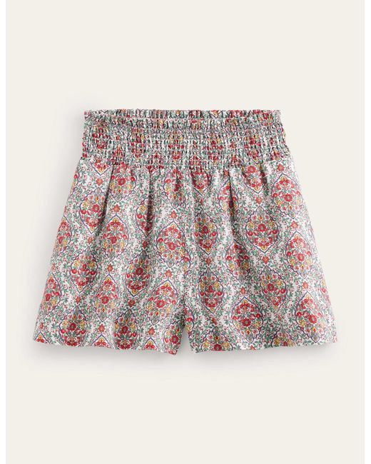 Boden Multicolor Linen Shirred Waist Shorts