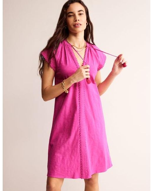 Boden Pink Millie Pom Cotton Dress