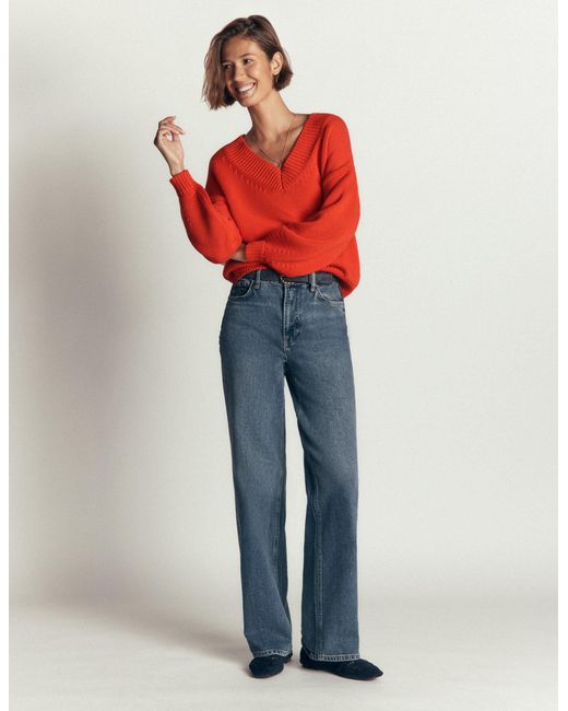 Boden Orange Lucy Cotton V-Neck Jumper