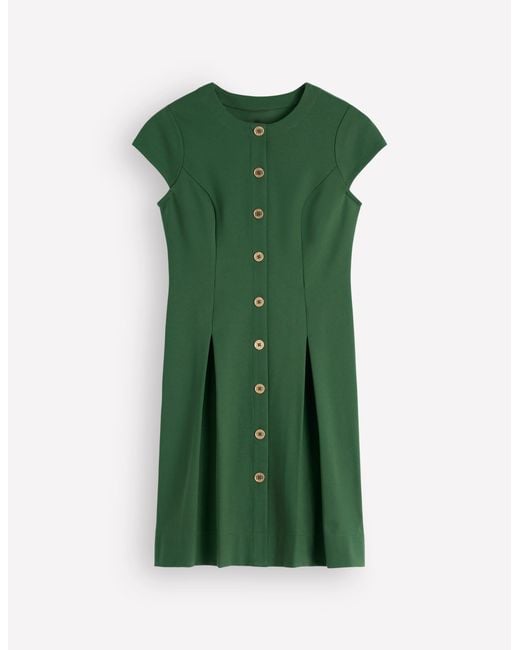 Boden Green Short Pleated Button Dress