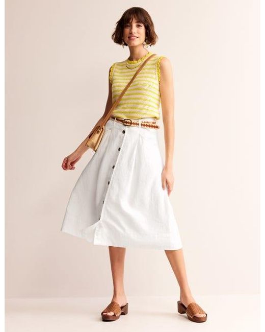 Boden White Petra Linen Midi Skirt