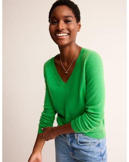 Boden Green Eva Cashmere V-neck Sweater