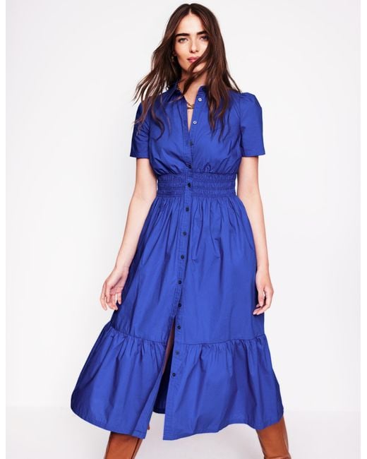 Boden Blue Jane Smocked Shirt Dress