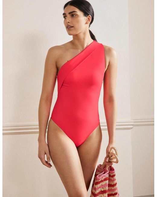 Boden Red Sorrento One Shoulder Swimsuit Vibrant