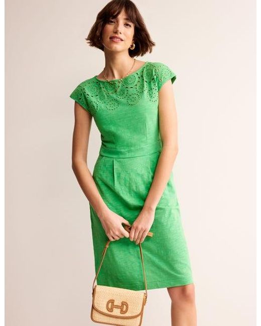 Boden Green Florrie Broderie Jersey Dress