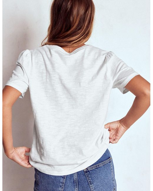Boden White Sophie V-Neck Slub T-Shirt