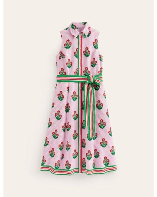 Boden Pink Kate Linen Midi Shirt Dress Grenadine, Floret Stem