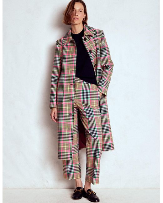 Boden Red Lancaster Belted Mac- Neon Check