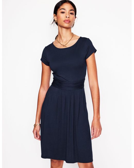 amelie jersey dress Boden Amelie Jersey Dress, Pockets, 12P, Pink & Blue Floral S/S A-Line UK 16P