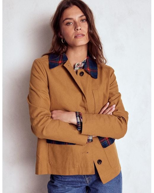Boden Brown Canvas Barn Jacket-Hazelnut, Check