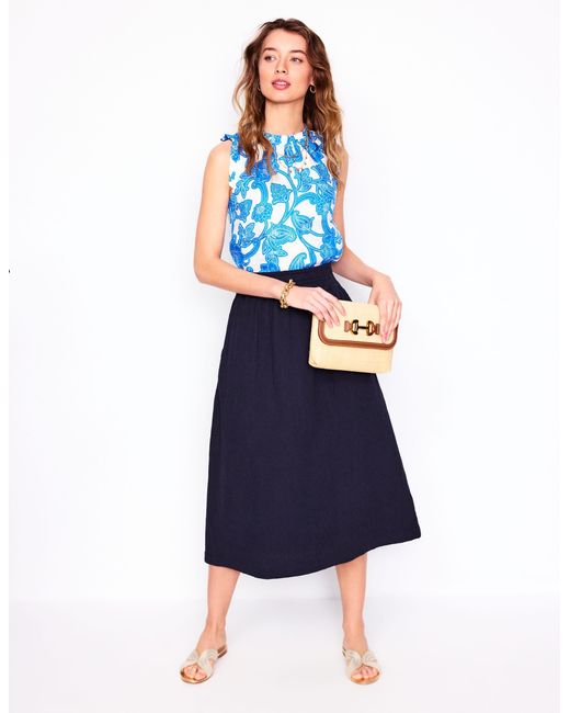 Boden Blue Double Cloth Smocked Skirt