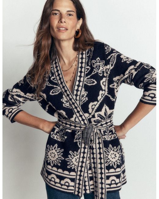 Boden Blue Belted Wrap Knitted Cardigan