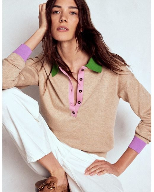 Boden White Lara Cotton Henley Jumper