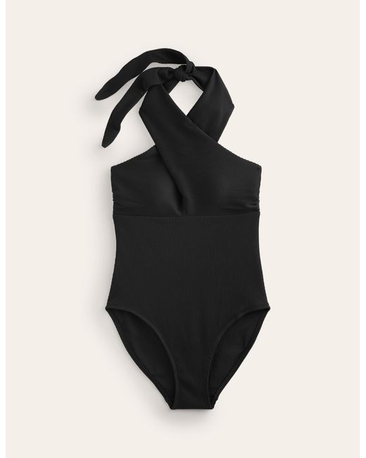 Boden Black Cross Front Halter Swimsuit