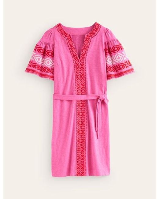 Boden Pink Kurzes Jerseykleid Mit Stickerei Damen