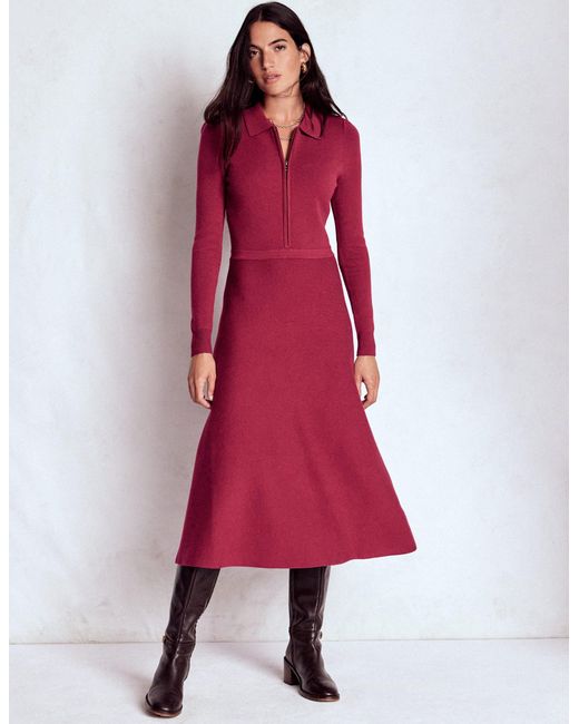 Boden Pink Fiona Zip Front Knitted Dress