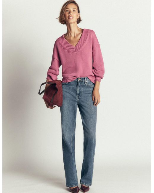 Boden Pink Lucy Cotton V-Neck Jumper