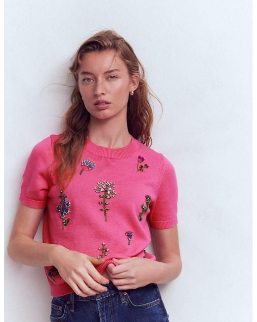 Boden Red Embellished T-Shirt
