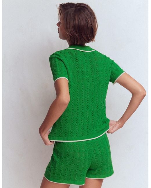 Boden Green Pointelle Henley T-Shirt