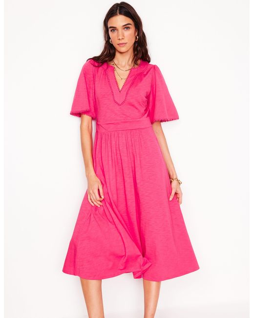 boden ruffle neck jersey midi dress Boden Women's Ruffle Collar Midi Dress in Blue