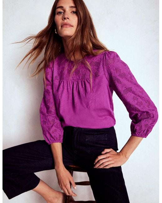 Boden Purple May Broderie Top