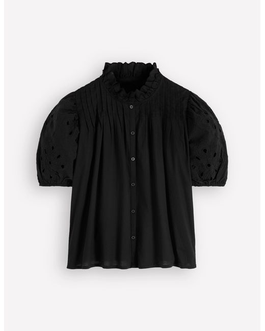 Boden Black Cutwork Puff Sleeve Top