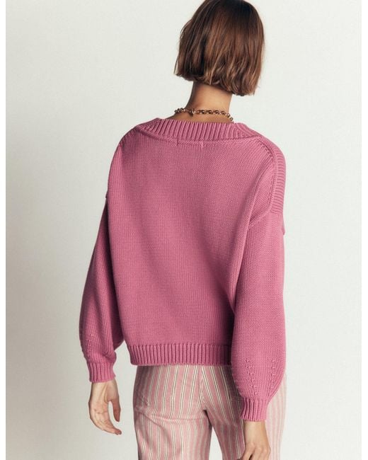 Boden Pink Lucy Cotton V-Neck Jumper