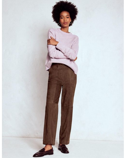 Boden White Suede Straight Leg Trousers