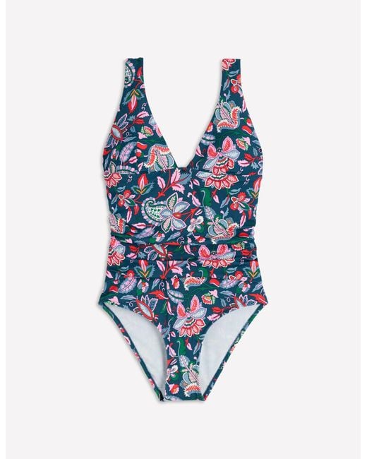Boden Blue Mykonos Deep V Swimsuit- Structured Meadow
