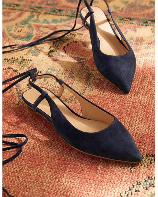 Boden Blue Ankle Tie Pointed Flats Suede