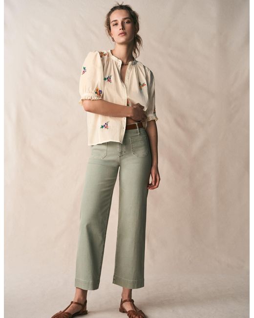 Boden Natural Camille Embroidered Cotton Top