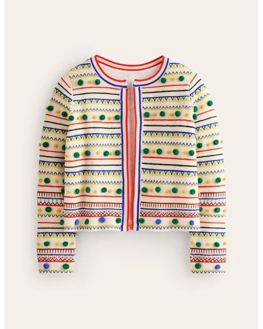 Boden White Pom Pom Knitted Jacket