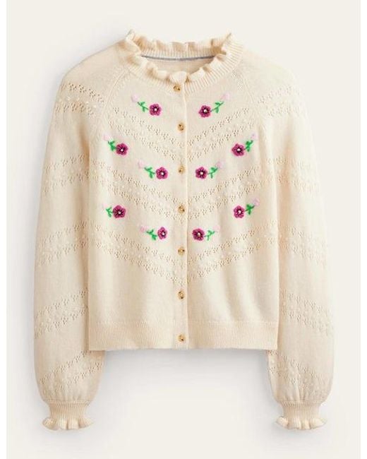 Boden Natural Floral Embroidered Cardigan