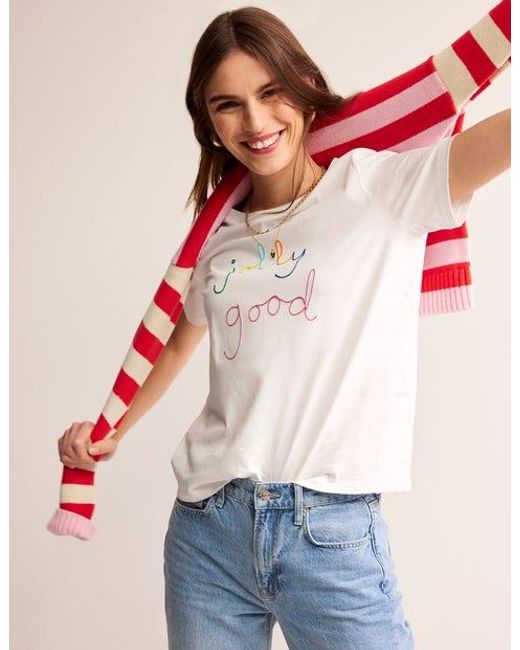 Boden White Rosa Embroidered T-Shirt