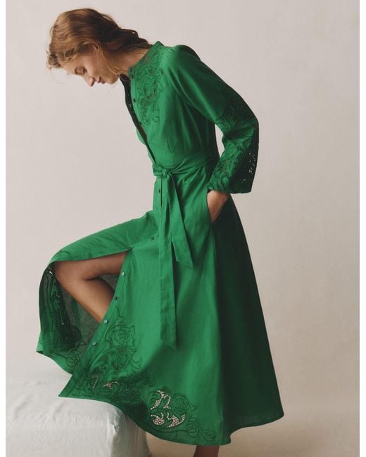 Boden Green Mae Linen Blend Shirt Dress