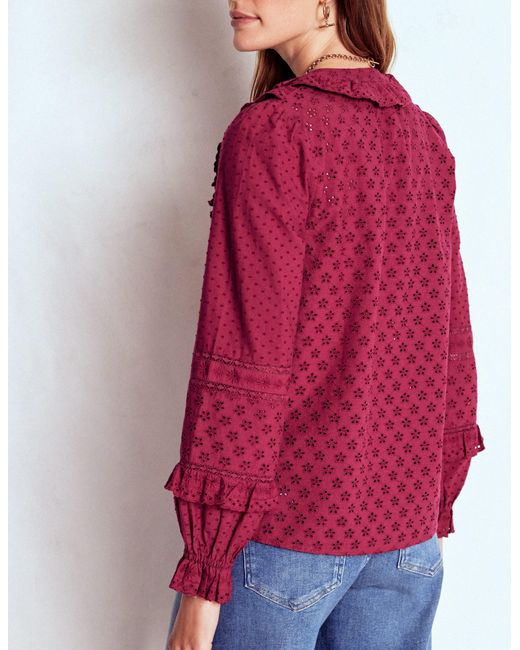 Boden Red Broderie Ruffle Top