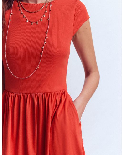 Boden Red Boat Neck Mix Dress
