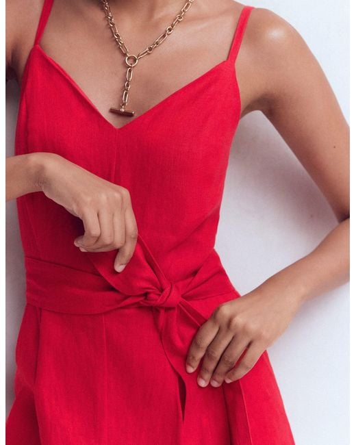 Boden Red Strappy Linen Jumpsuit