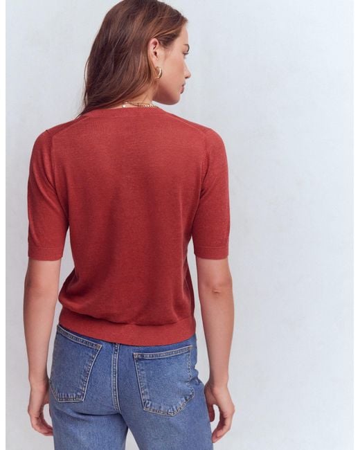 Boden Red Agnes Linen V Neck T-Shirt