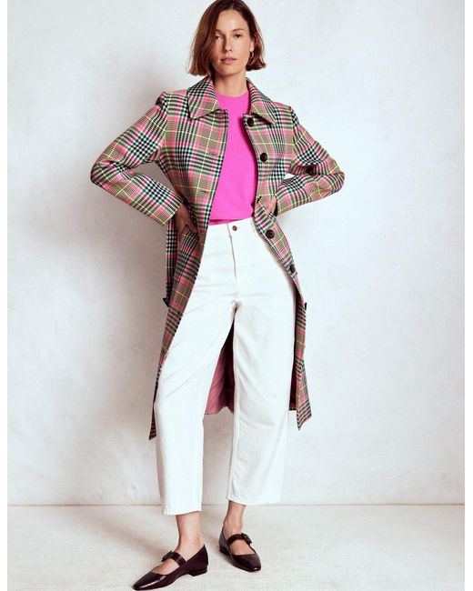 Boden Red Lancaster Belted Mac- Neon Check