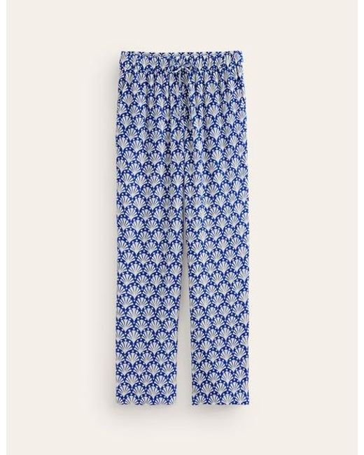 Boden Blue Crinkle Tapered Pants Surf The Web And Ivory, Shells