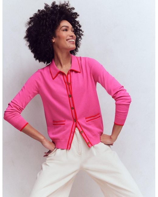 Boden Pink Liz Knitted Collared Cardigan
