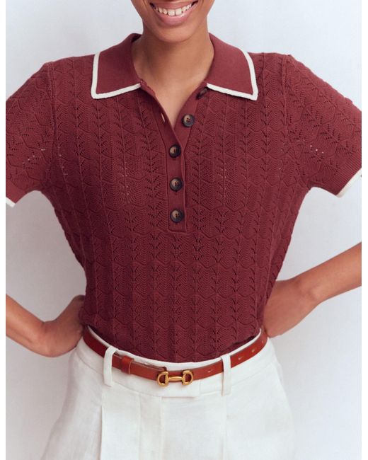 Boden Red Pointelle Henley T-Shirt