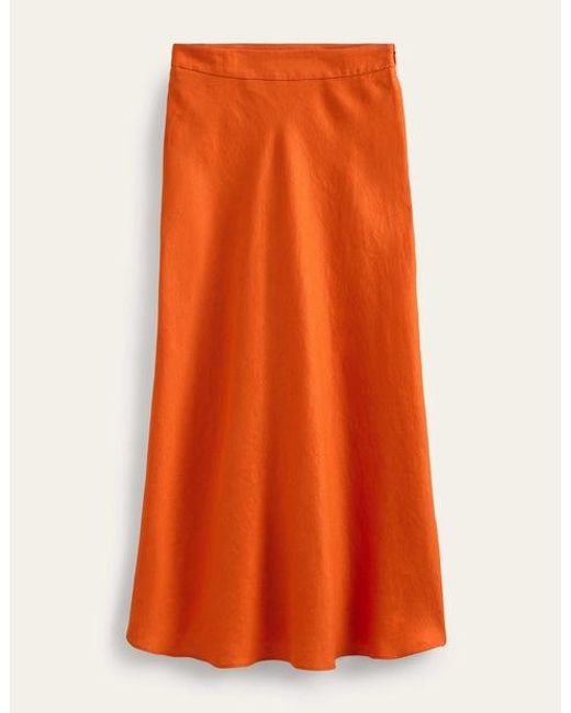 Boden Orange Bias Linen Midi Skirt