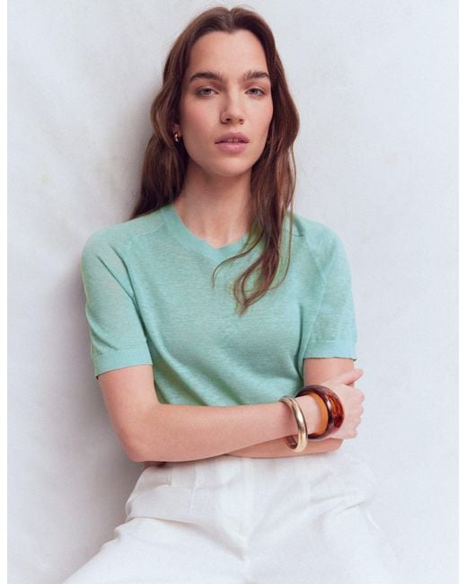 Boden Green Agnes Linen Button T-Shirt
